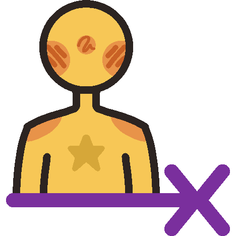 A nondescript yellow person with a star on their chest is positioned above a purple line with an X on the right end.